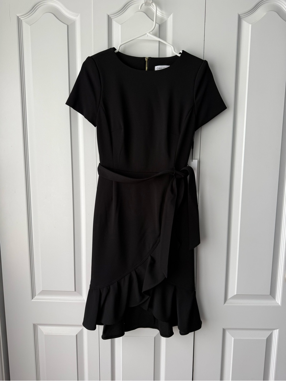 Calvin Klein Black Short-Sleeve Dress with Ruffle Hem